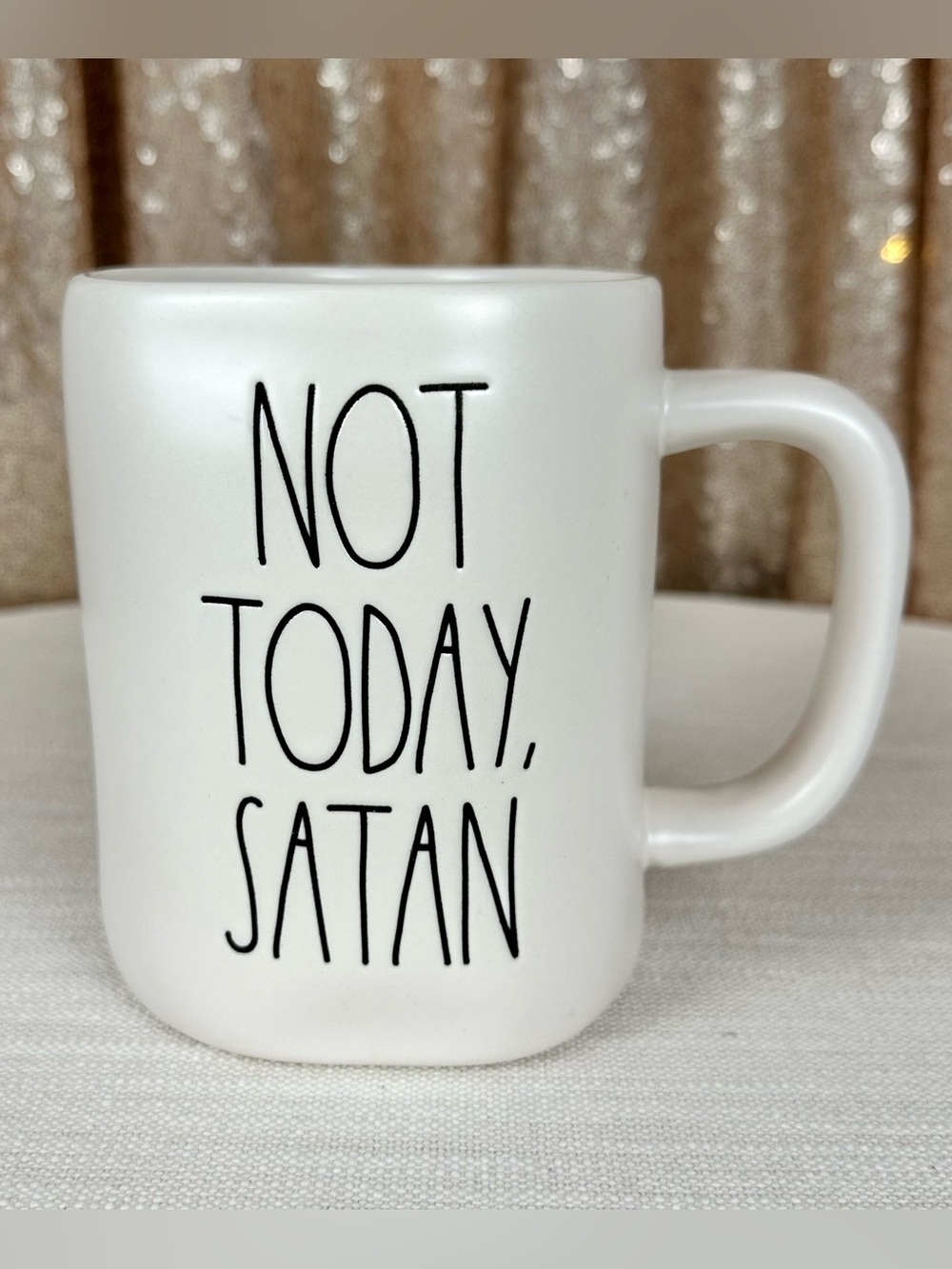 Rae Dunn NOT TODAY SATAN Mug White Black LL Coffee Cup HTF